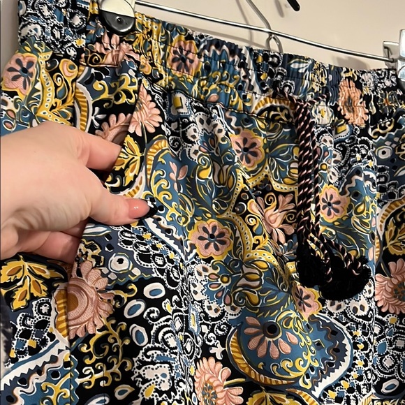 LOFT Boho Floral Paisley Mini Skirt with pockets Blue and Gold - Picture 3 of 6